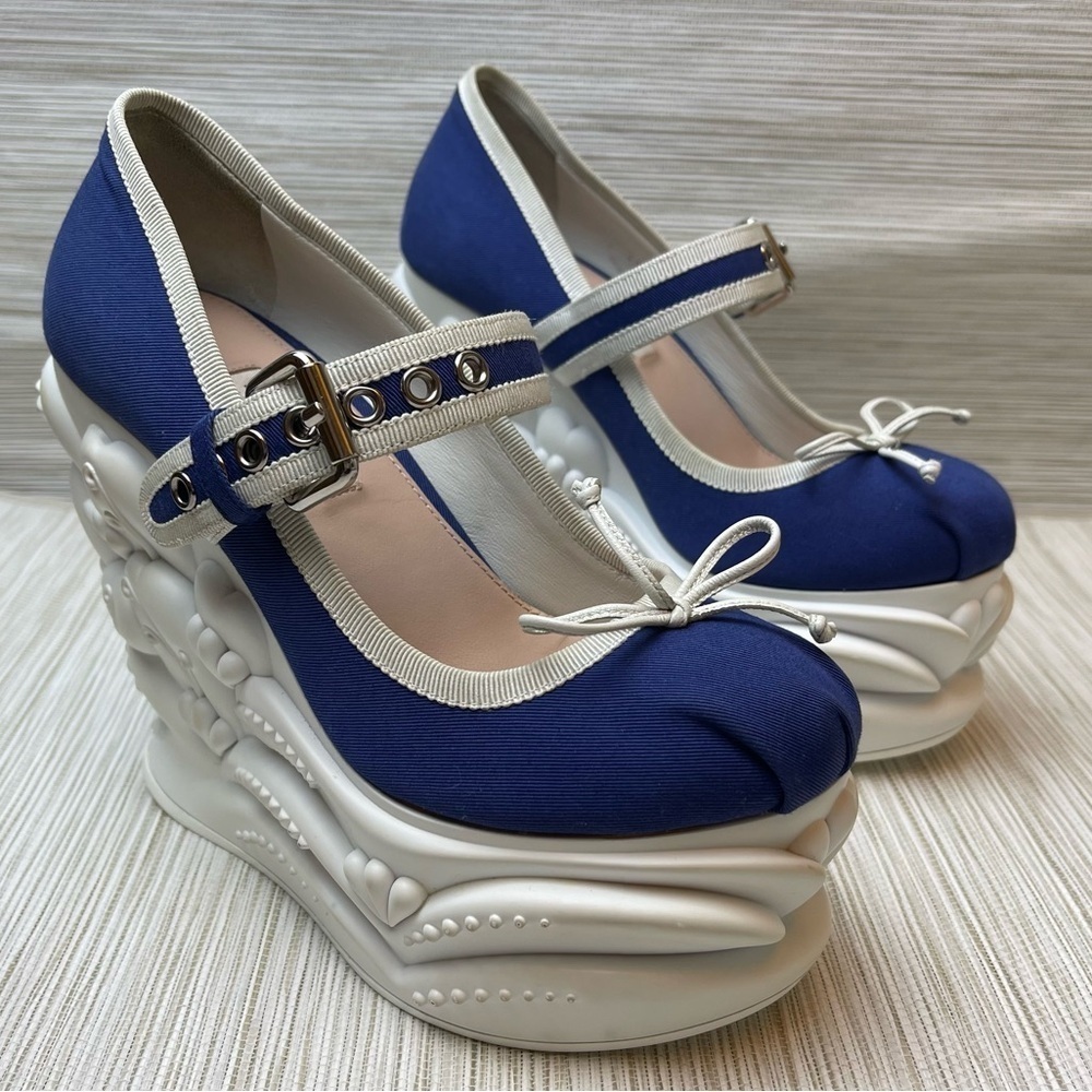 Miu Miu Embossed Faille Ballet Wedge Pumps Size 35 - Picture 3 of 16